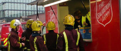 Firefighters at Salvation Army canteen van