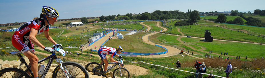 Mountain biker on top of hill course